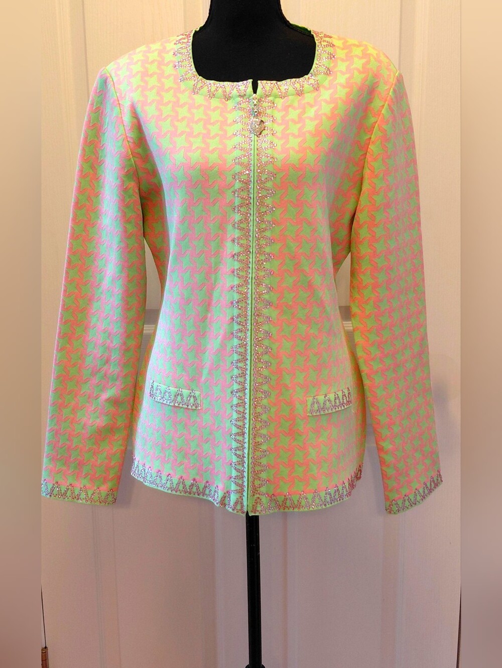Liorah Exclusive Pink Mint Rhinestone Knit Jacket Size 12